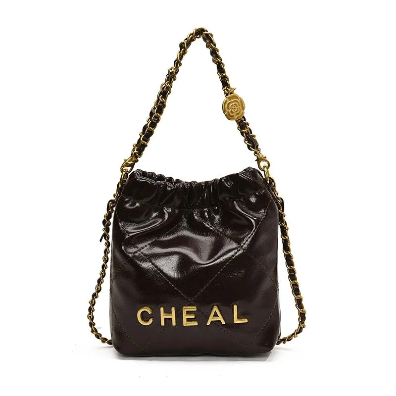 Other CHEAL Brown Leather Bucket Bag with Chain Strap Brown - 1