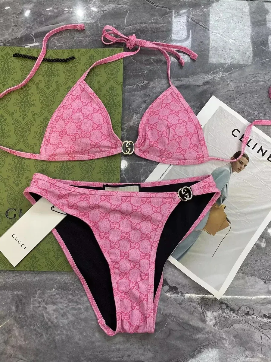 Gucci Gucci GG Supreme Pink/Black Bikini Set Pink