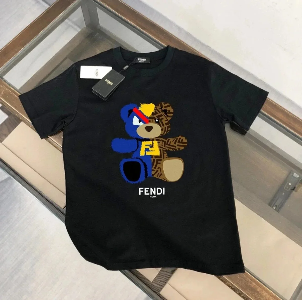 Fendi Fendi Iconic Teddy Bear Black T-Shirt Black
