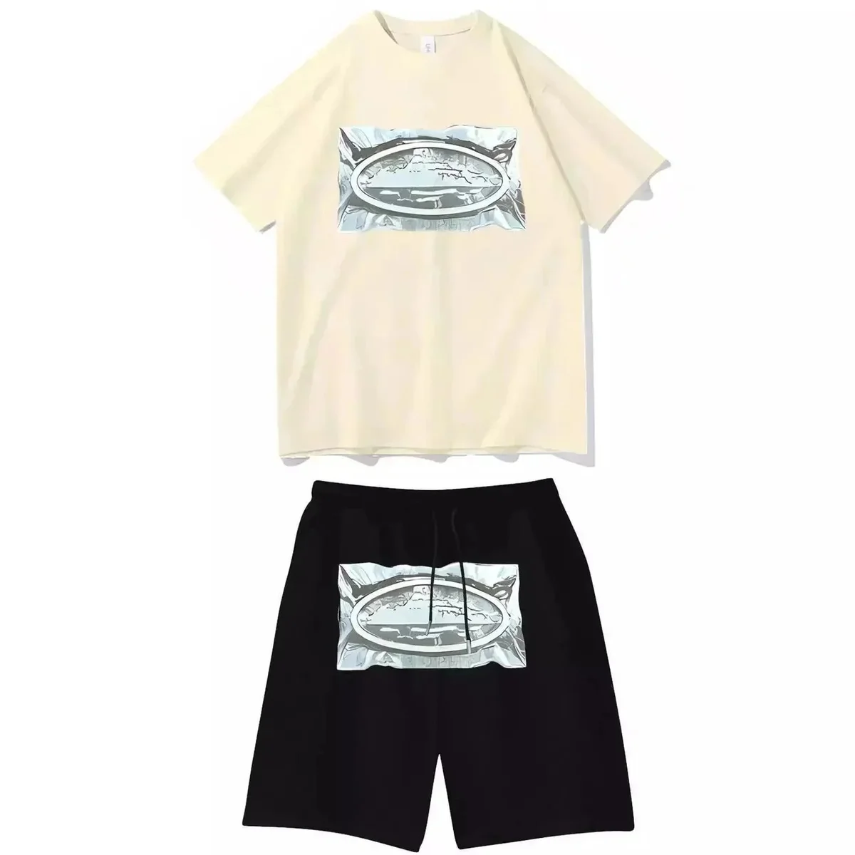 Other Unisex T-Shirt & Shorts Set with Foil Print Cream - 1