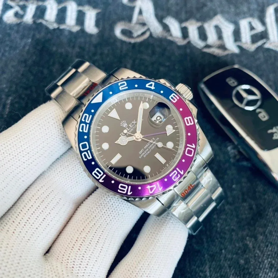 Rolex Rolex GMT-Master II Silver Case Black Dial Blue & Purple Bezel Steel Strap Silver - 1