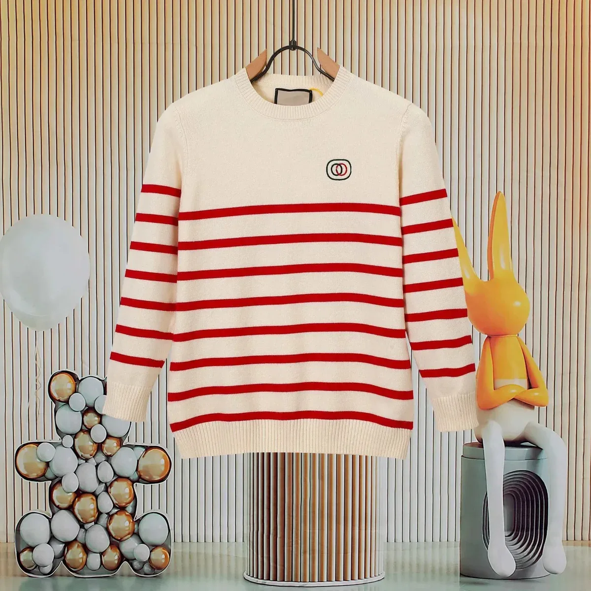 Dior Dior Red & Cream 6-Stripe Round Neck Sweater Cream