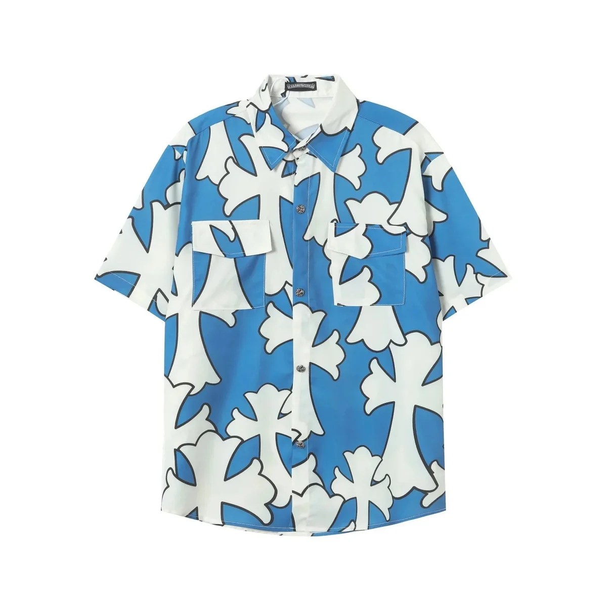 Chrome Hearts Chrome Hearts CH Cross Blue & White Short Sleeve Shirt Blue - 1