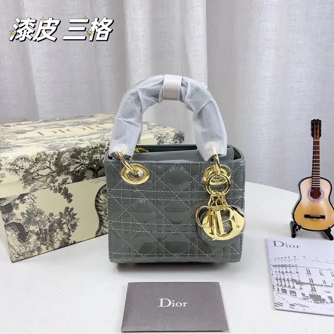 Dior Dior Lady Dior Grey Patent Leather Bag Grey - 1