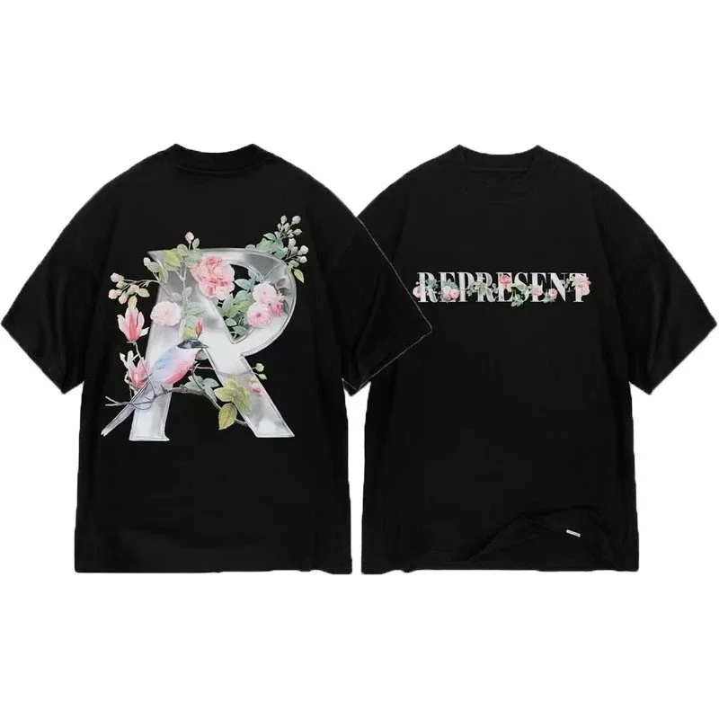 Represent Represent Black Floral Metallic T-Shirt Black