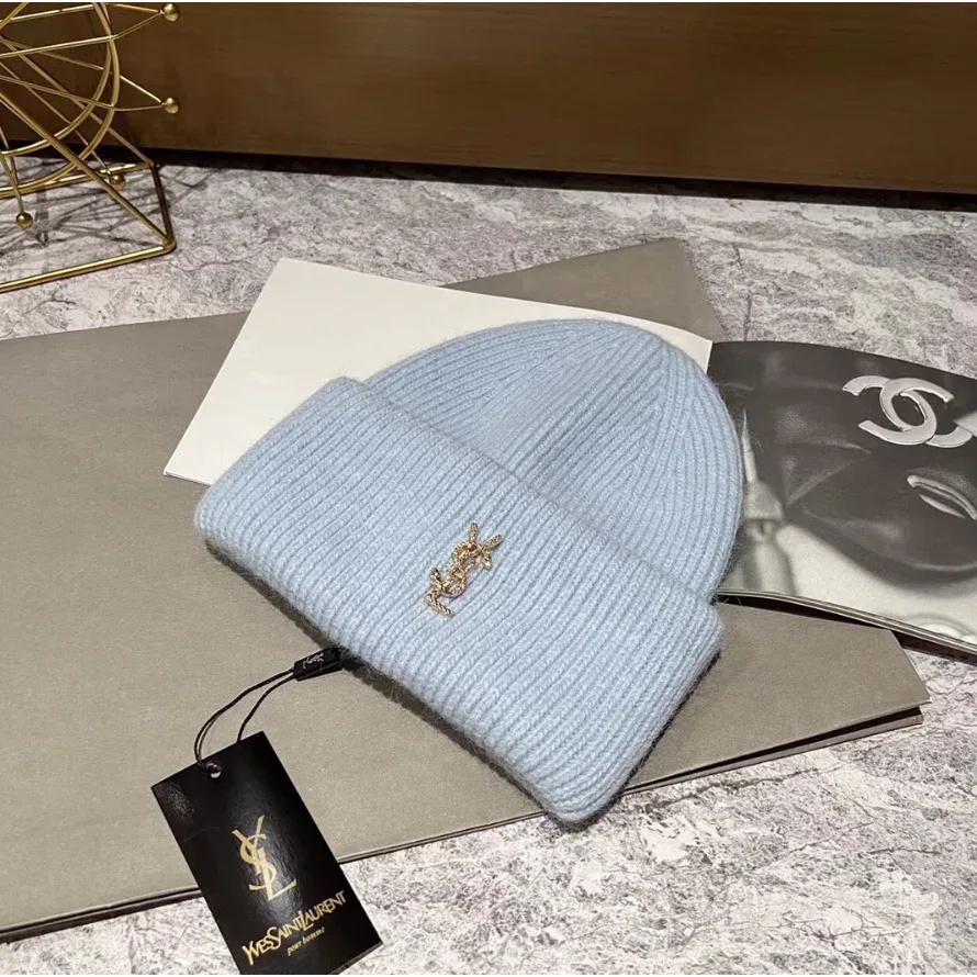 Saint Laurent Saint Laurent YSL Beanie Light Blue Blue