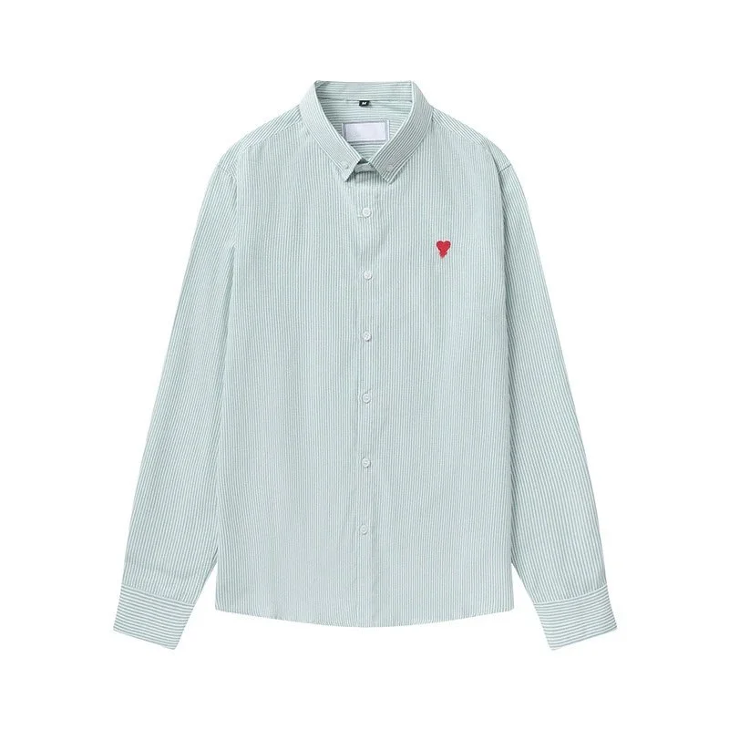 Ami Paris Ami Paris Mint Green Striped Shirt with Red Heart Logo Green