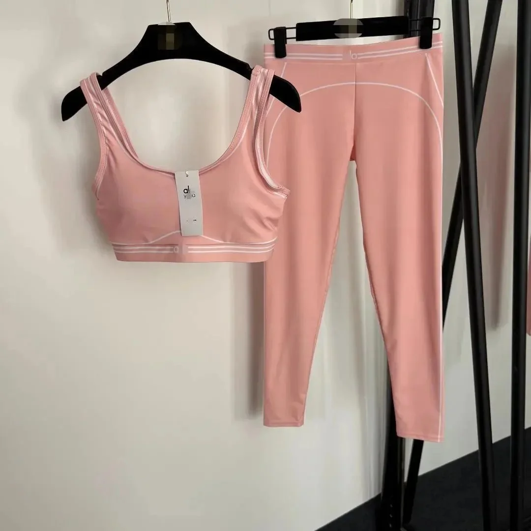 Other Peach Solid Yoga Set with Leggings & Sports Bra Pink - 1