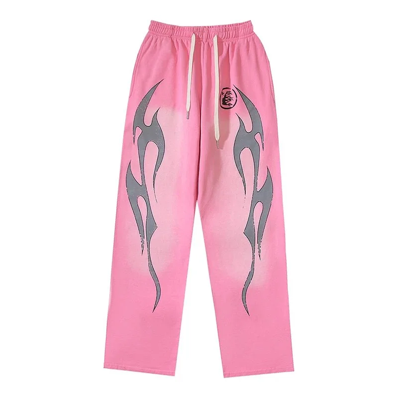 Other Pink Flame Print Sweatpants Casual Bottoms Pink - 1