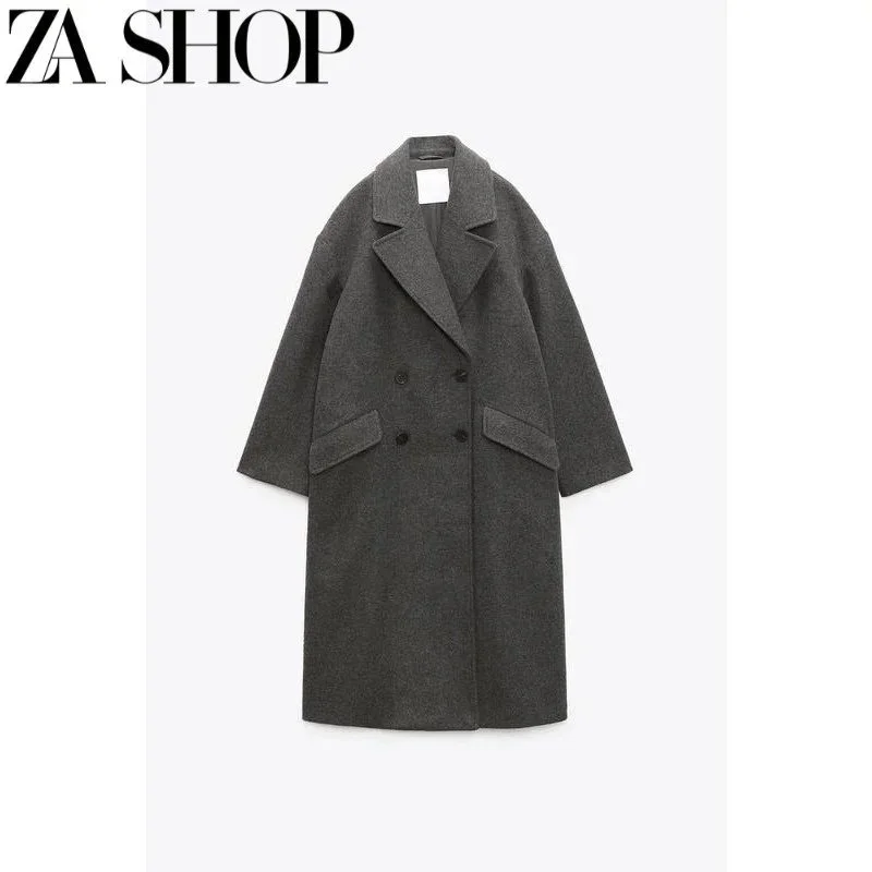 Zara Zara Double-Breasted Wool Coat Grey Grey