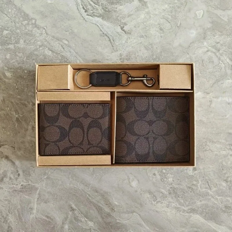 Coach Coach Signature Printed Coffee Wallet Set Brown