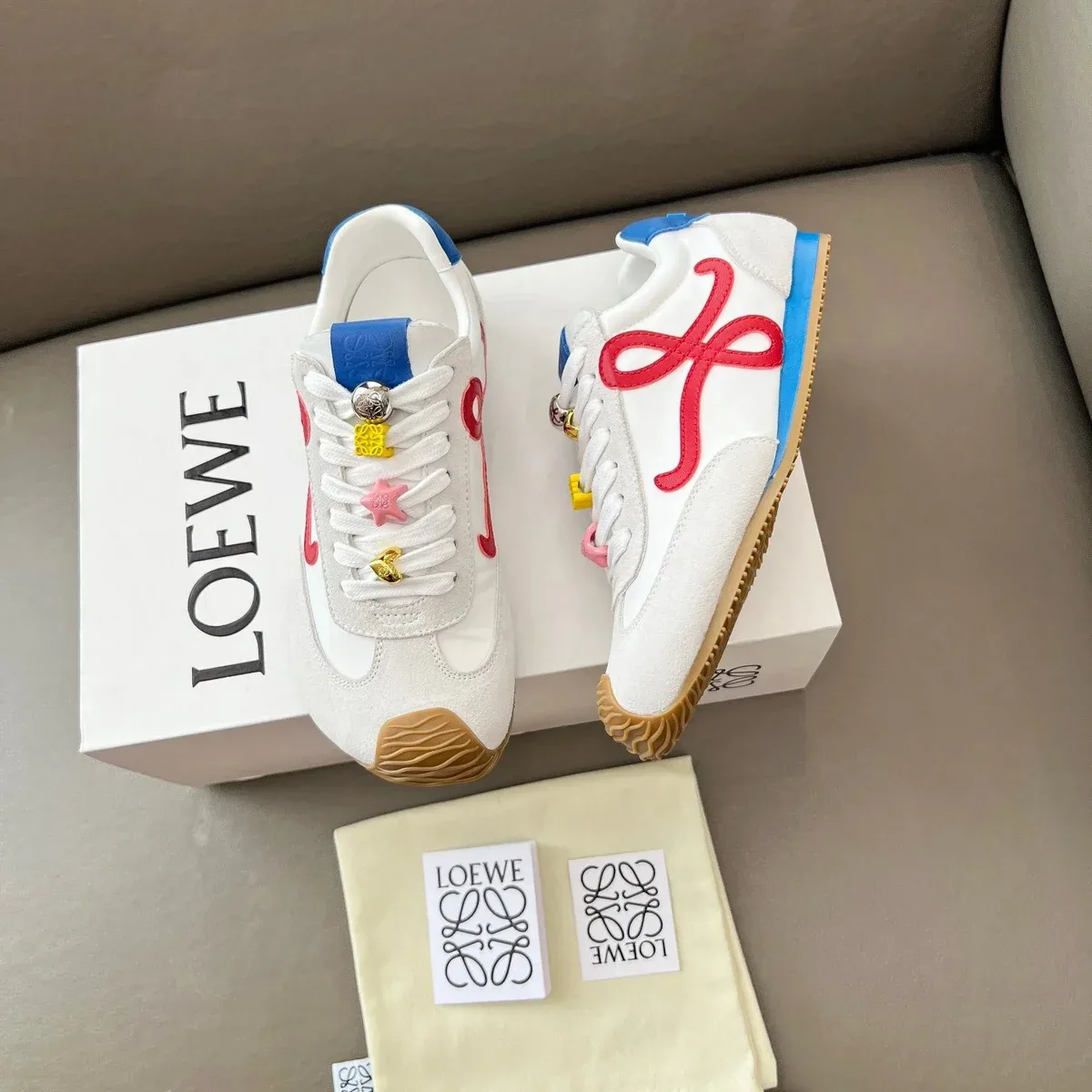 Loewe Loewe White/Blue/Red Beaded Logo Sneakers White