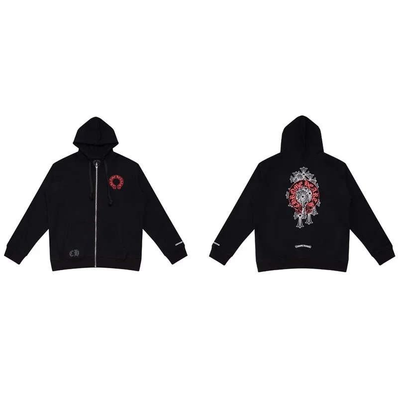 Chrome Hearts Chrome Hearts CH Cross Black Hoodie with Red & White Embroidery Black - 1