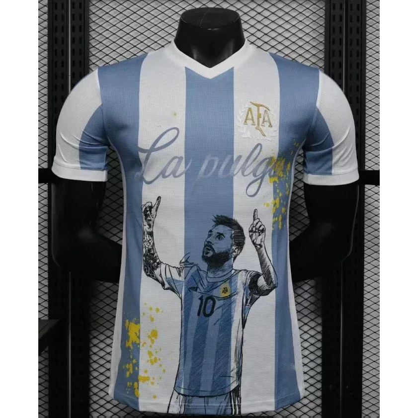 Other Argentina Messi Tribute Jersey White/Blue Striped Football Shirt Blue - 1