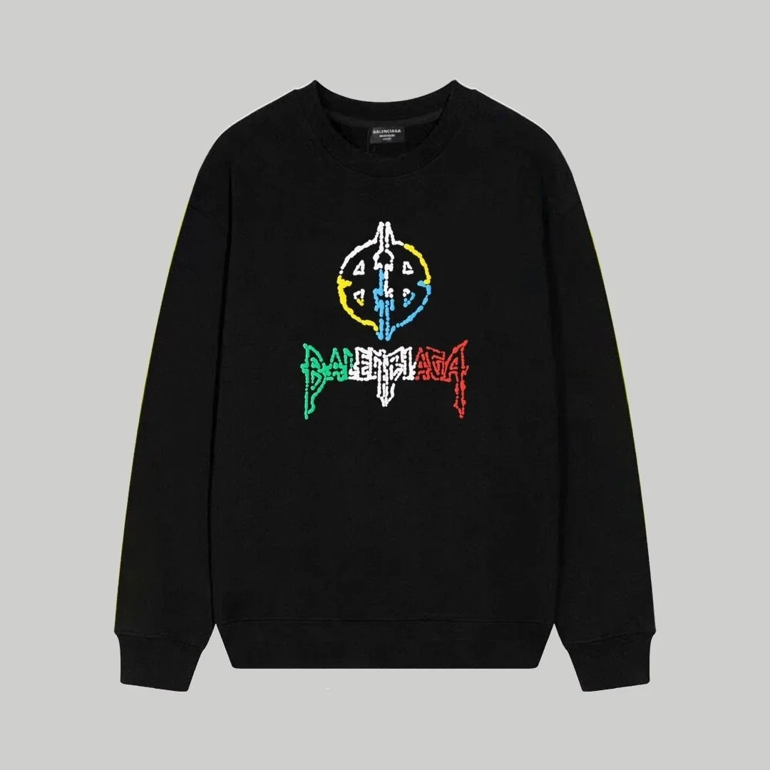 Balenciaga Balenciaga Black Colorblock Logo Crewneck Sweatshirt Black - 1