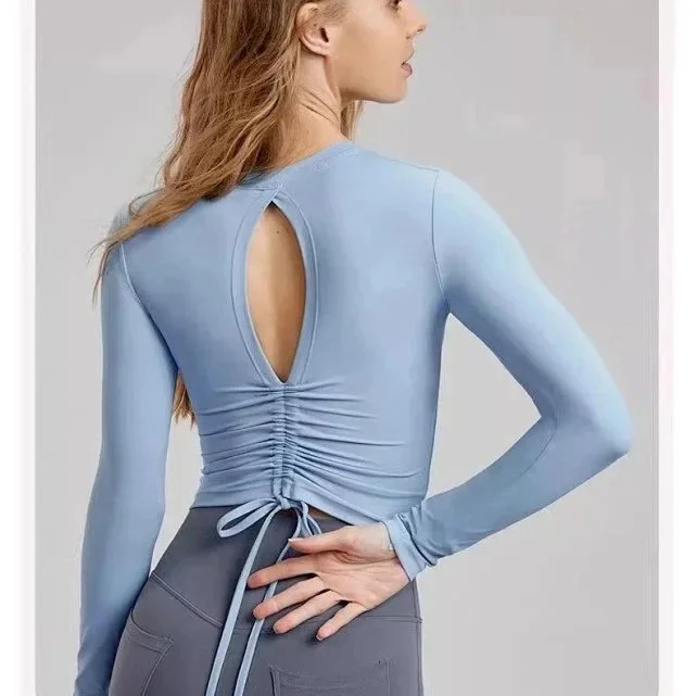 Other Wind Chime Blue Long Sleeve Crop Top Blue - 1