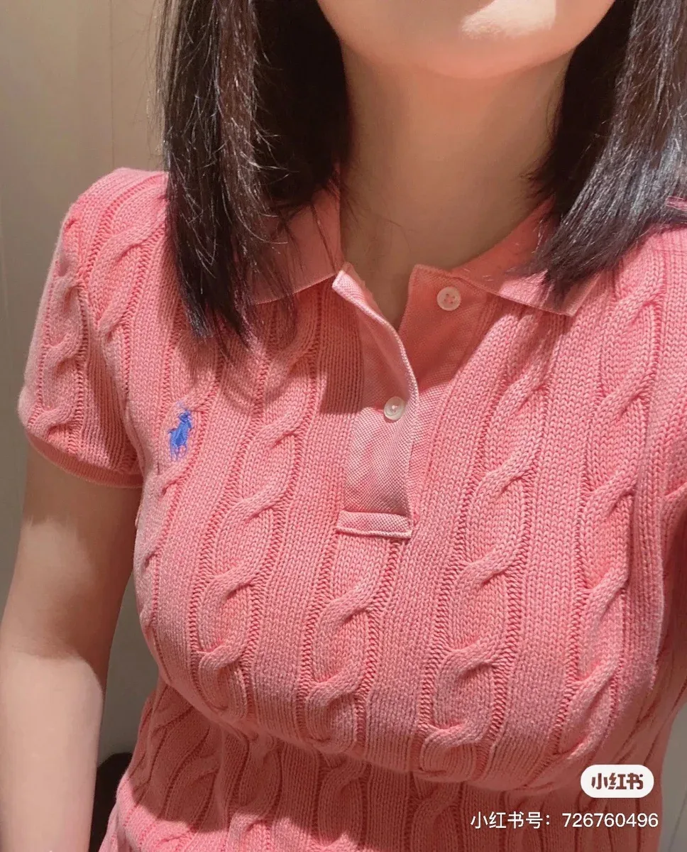 Polo Ralph Lauren Polo Ralph Lauren Classic Logo Cable Knit Polo Shirt Pink Pink - 1