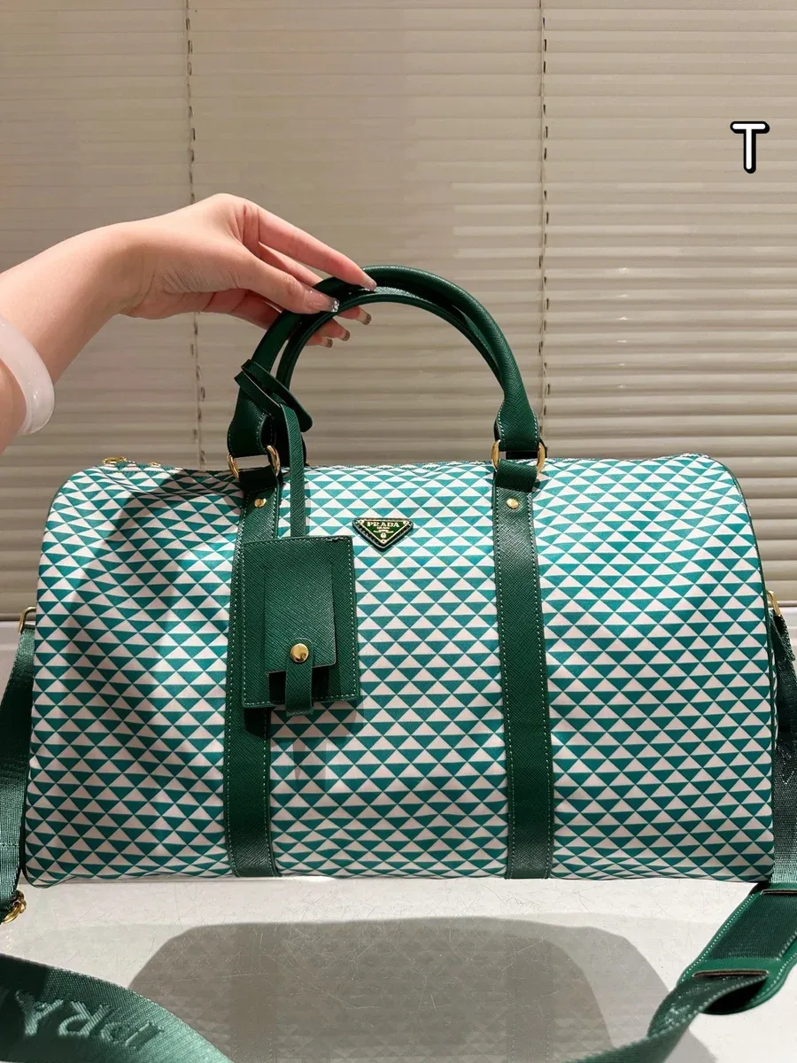 Prada Prada Re-Nylon Triangle Print Duffle Bag 10 Green Green - 1