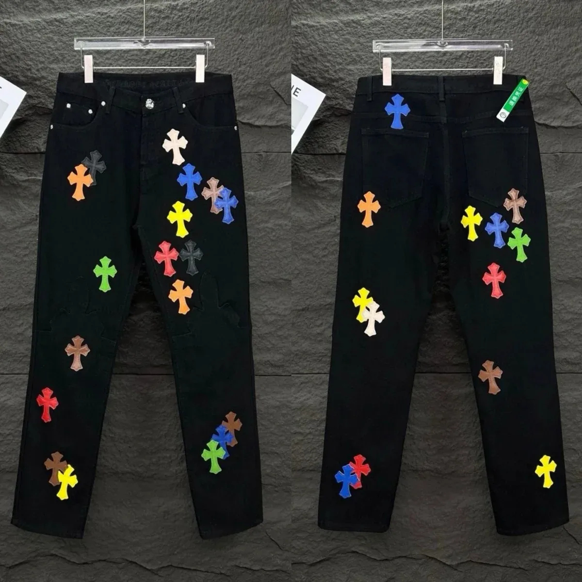 Chrome Hearts Chrome Hearts Cross Black Multicolor Embroidered Cross Jeans Black