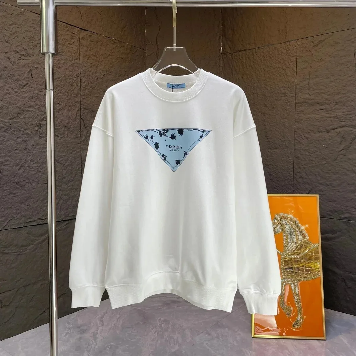 Prada Prada Triangle Logo White Crewneck Sweatshirt White