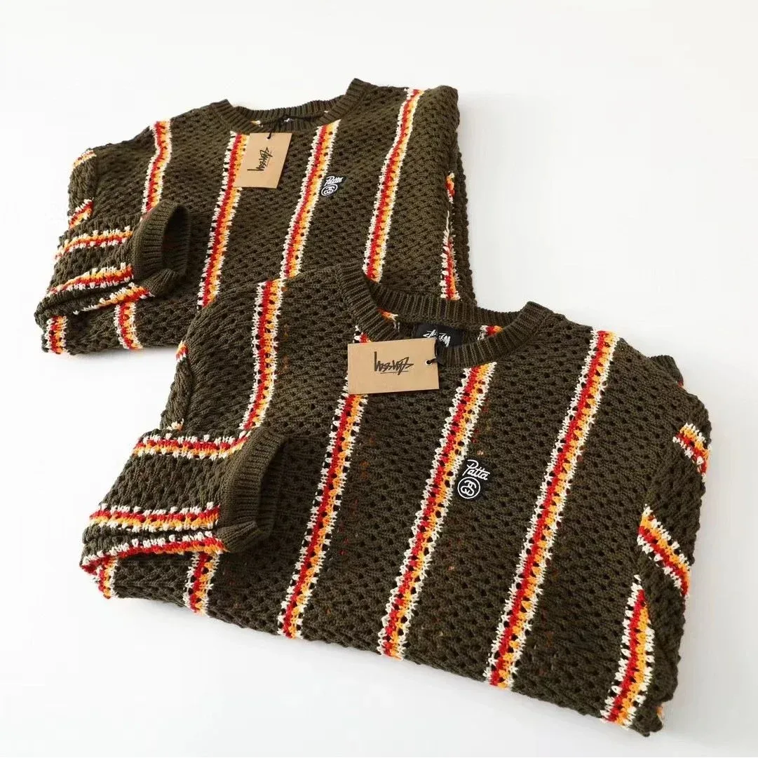 Stussy Stussy Striped Knit Sweater Olive Green Green - 1