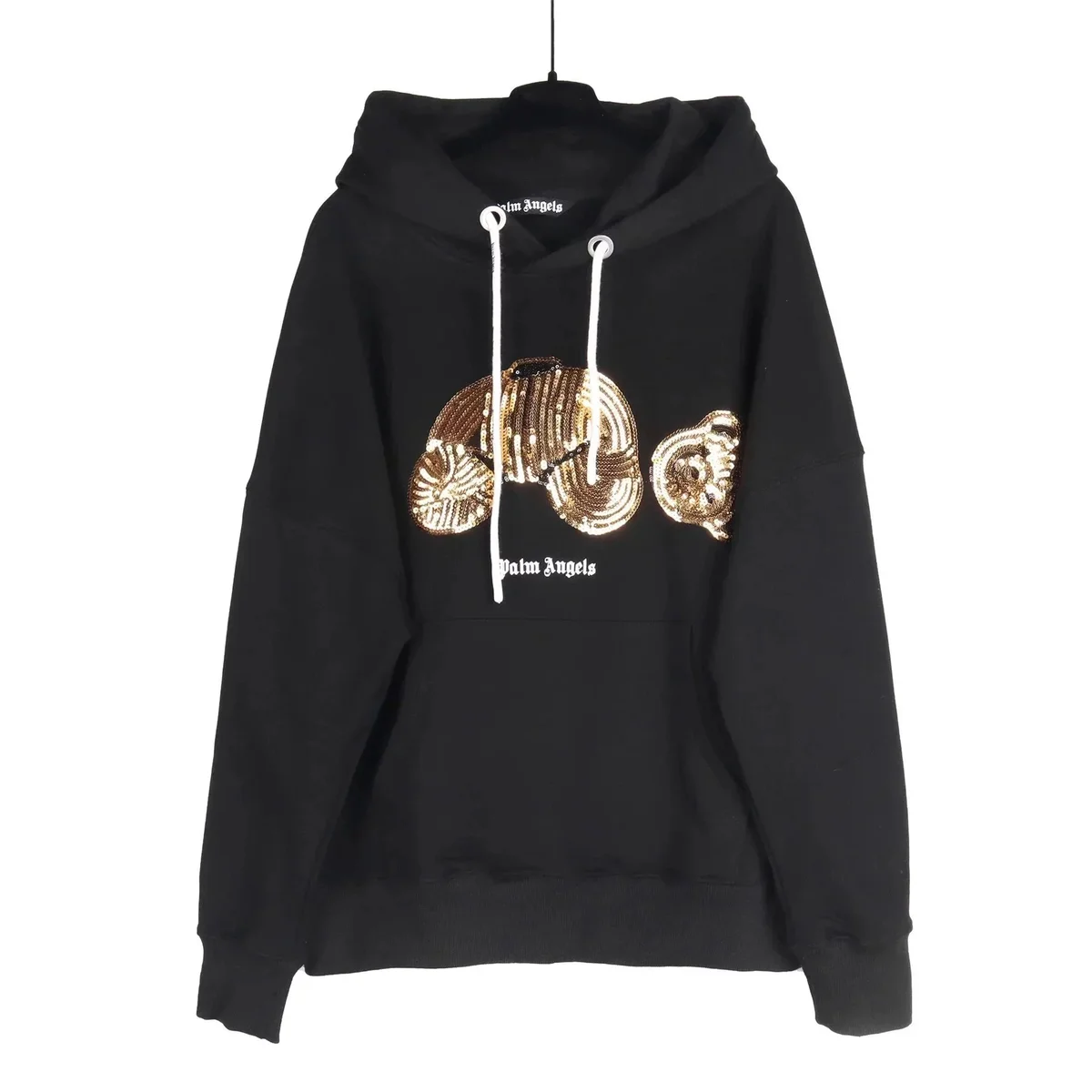 Palm Angels Palm Angels Bear Black Gold Sequin Hoodie Black - 1