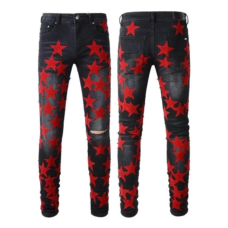 Other Black Red Star Denim Jeans Slim Fit Black - 1