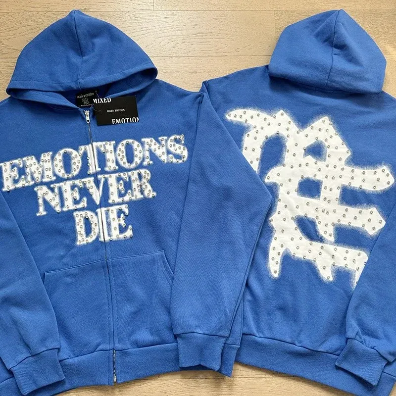 Other Blue 'EMOTIONS NEVER DIE' Zip-Up Hoodie Blue - 1
