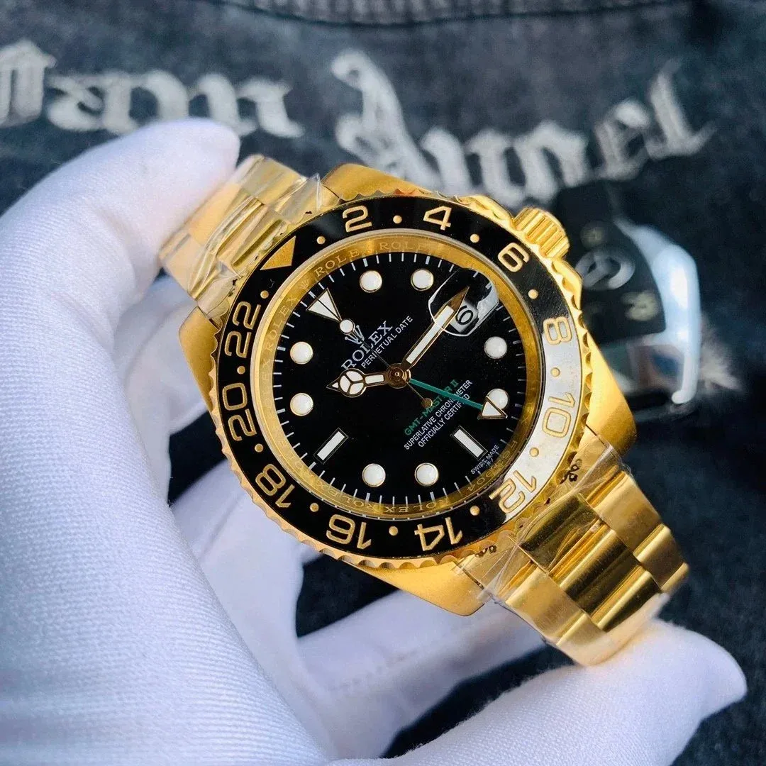 Rolex Rolex GMT-Master II Gold Case Black Dial Steel Bracelet Watch Gold - 1