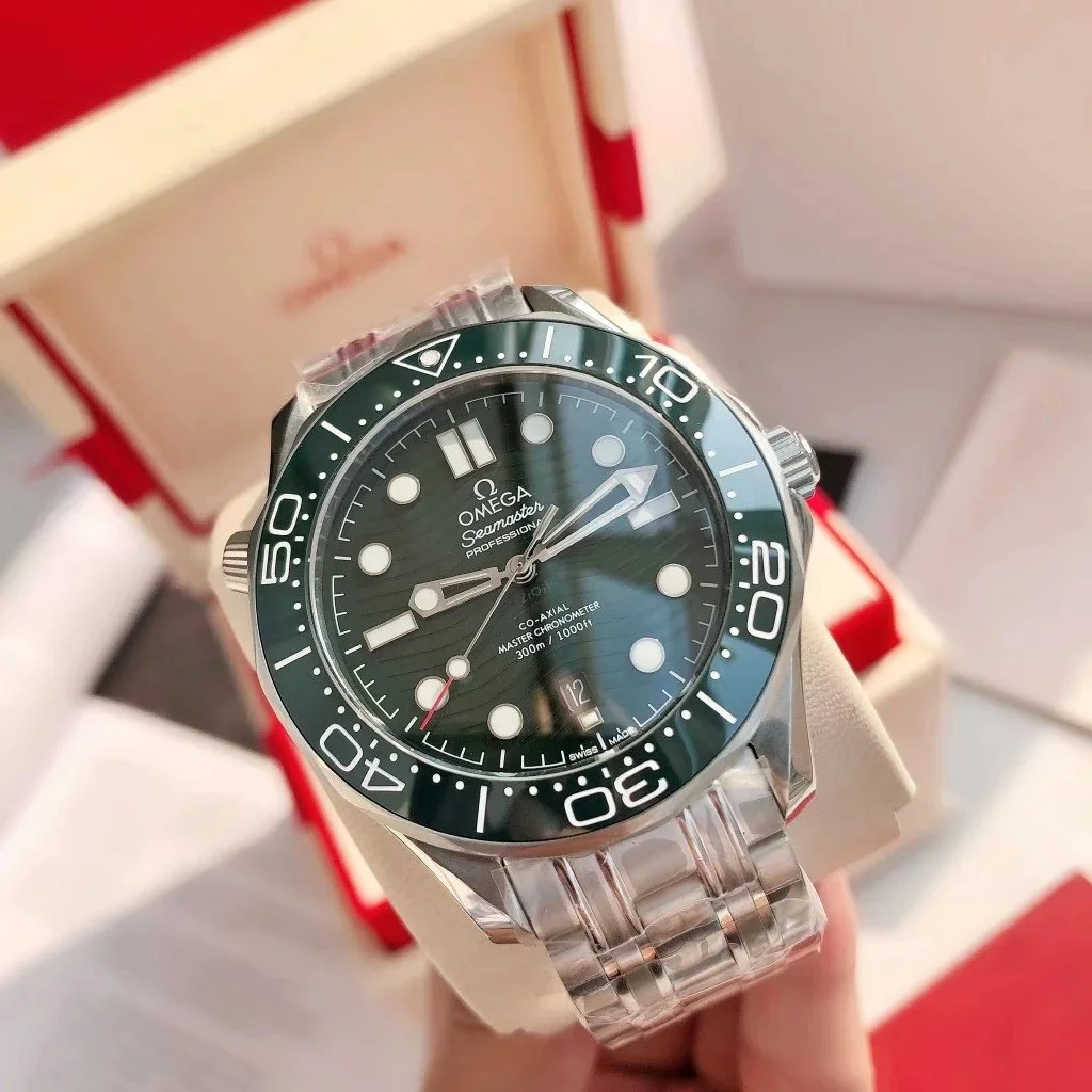 Omega Omega Seamaster Professional Silver Case Green Dial Steel Bracelet Watch Green