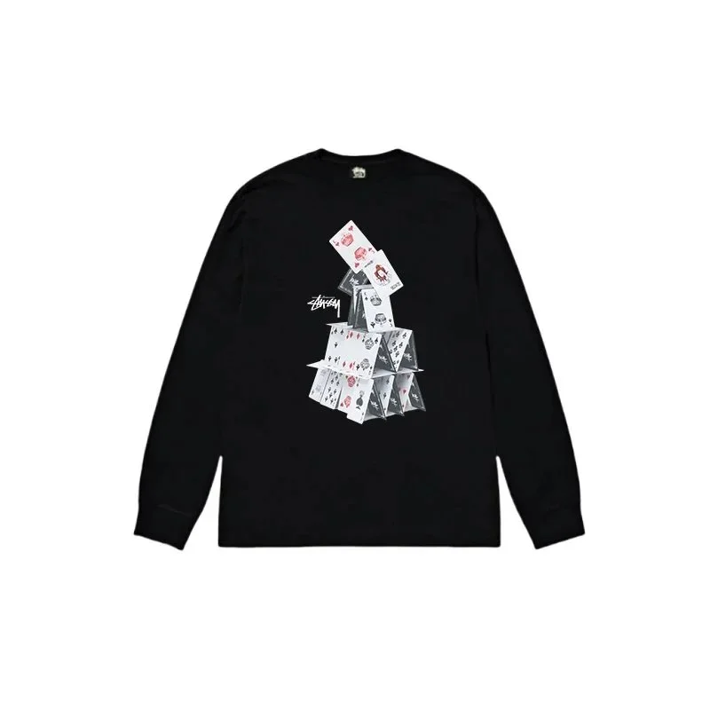 Stussy Stussy Stüssy Card Tower Black Long Sleeve T-Shirt Black - 1