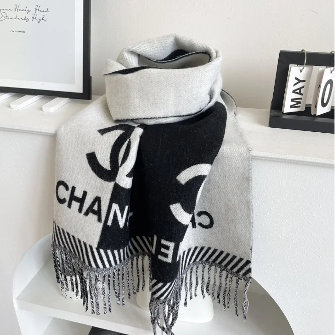 Chanel Chanel Black and White Logo Scarf Multicolor