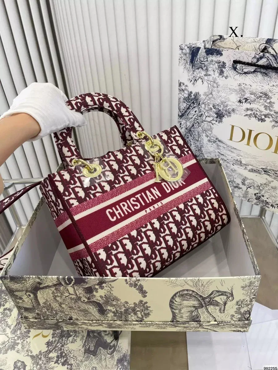 Dior Dior Lady Dior Bordeaux Red Tote Bag Red - 1