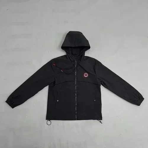 Other Unisex Black Hooded Windbreaker Jacket Black - 1
