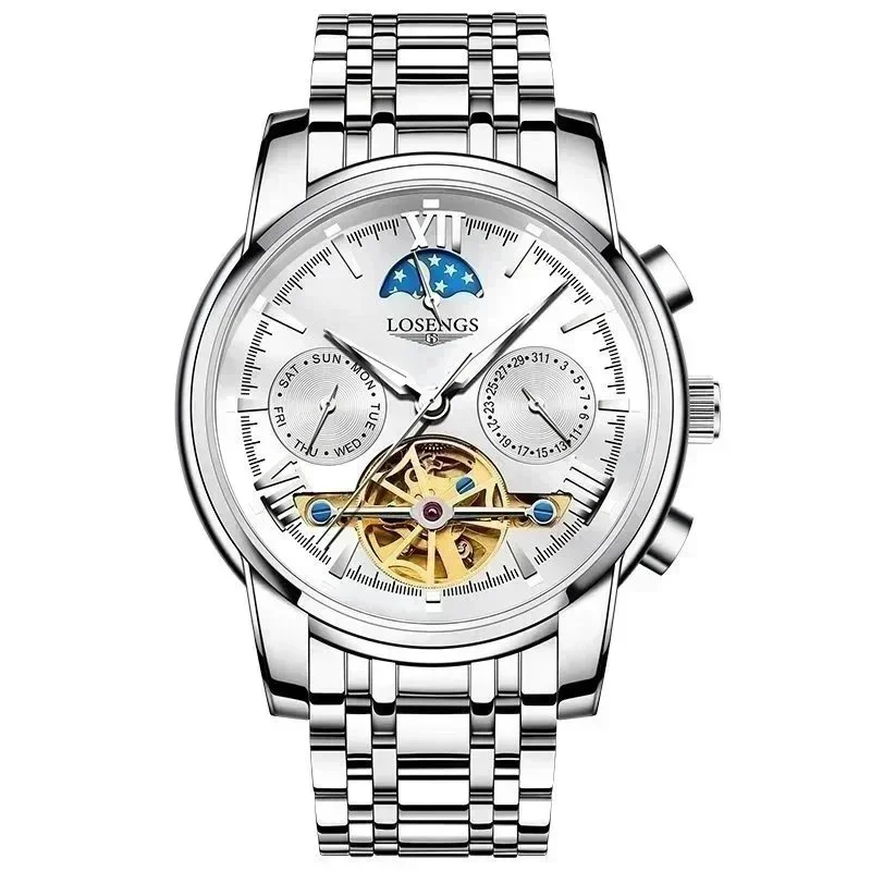 Other Silver Face Watch with Moon Phase - Men's Luxury Timepiece Silver - 1