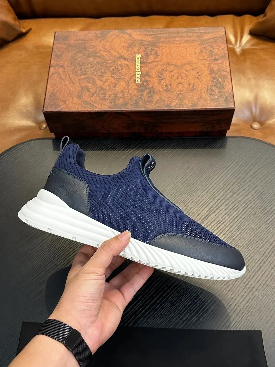 Stefano Ricci Stefano Ricci Navy Knit Sneakers with White Sole Navy - 1