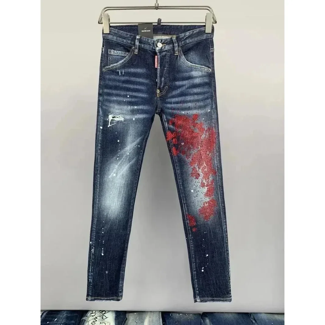 DSQUARED2 DSQUARED2 Painted Denim Jeans Red Splatter Blue - 1