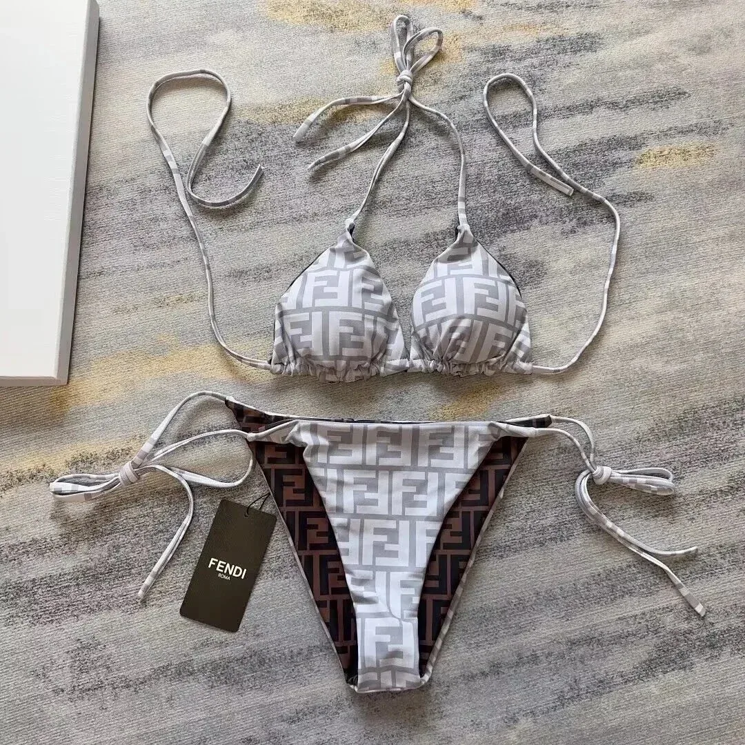 Fendi Fendi FF Monogram Grey/Beige Bikini Set Grey
