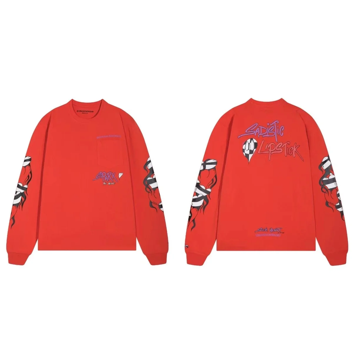 Other Unisex Red 'Sadistic Lipstick' Long Sleeve T-Shirt Red - 1