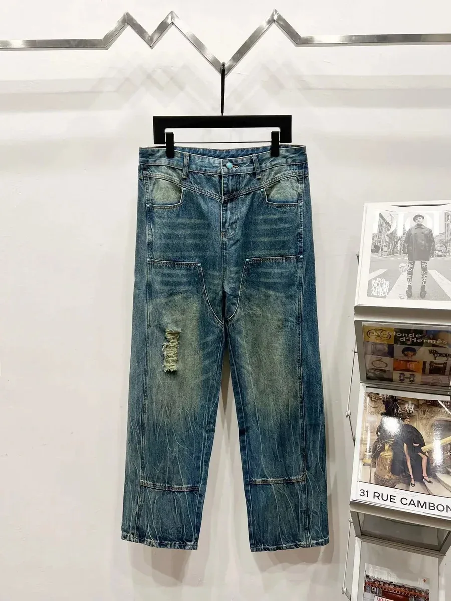 Other Distressed Relaxed Fit Denim Jeans Washed Blue LYK1140 Blue - 1
