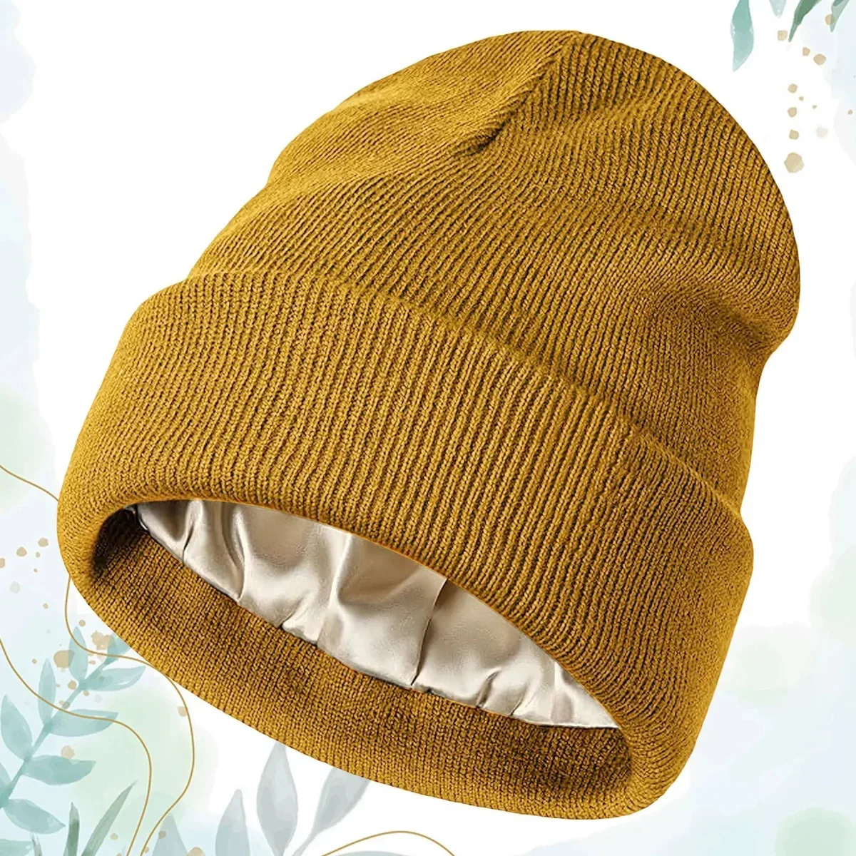 Other Mustard Yellow Ribbed Knit Beanie Hat Yellow - 1