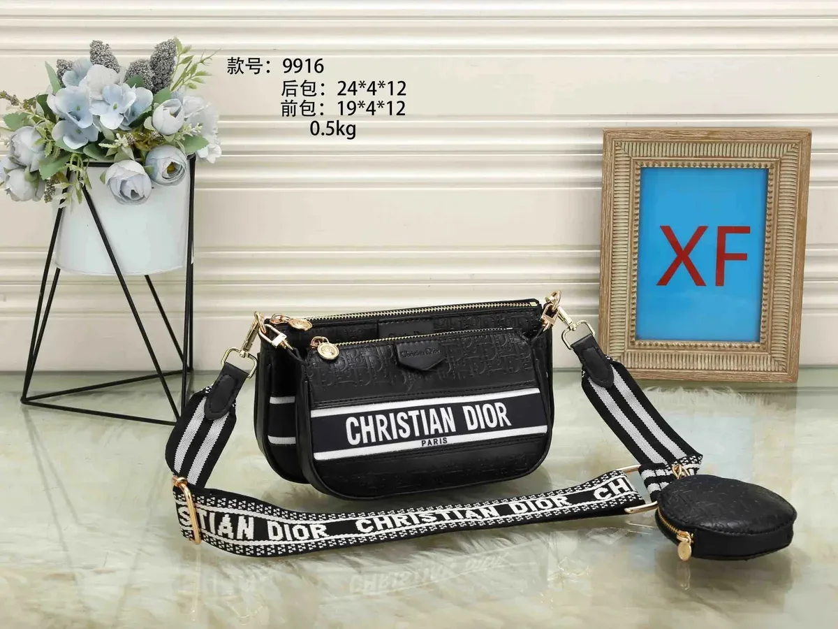 Dior Christian Dior Lady Dior Black Logo Crossbody Bag Black - 1