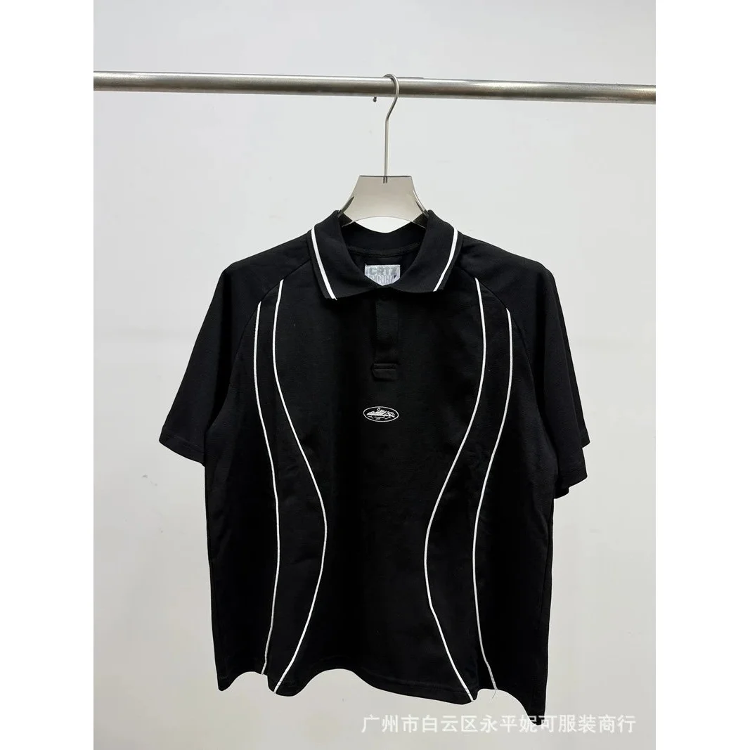 Other Black Polo Short Sleeve Shirt with White Stripes Black - 1