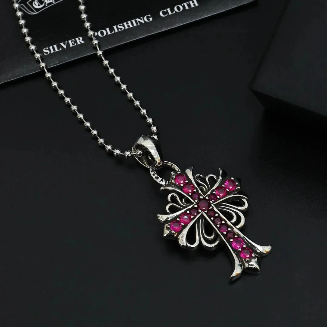 Chrome Hearts Chrome Hearts CH Cross Ruby Pink Necklace Pink - 1