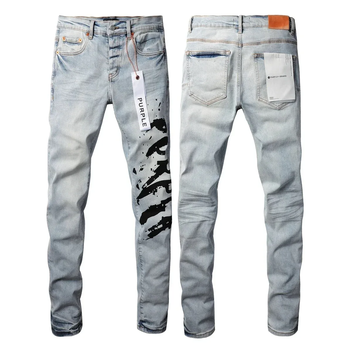 Purple Brand Purple Brand 9048 Light Wash Black Splatter Jeans Blue - 1