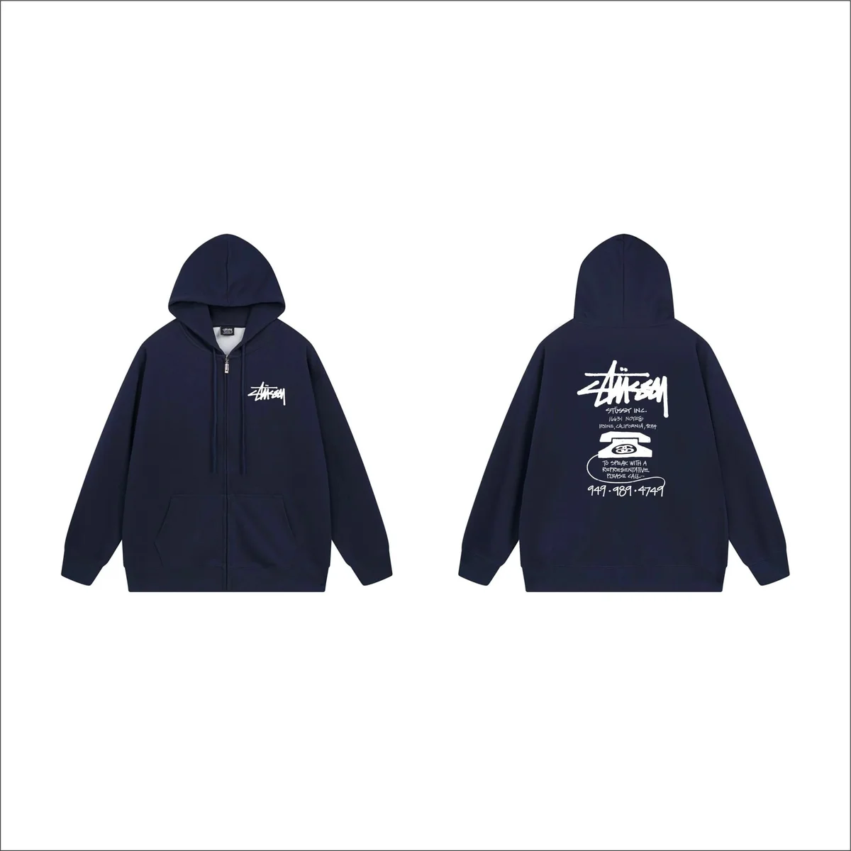 Stussy Stussy Stüssy Zip-Up Hoodie Navy Solid Hoodie Navy - 1