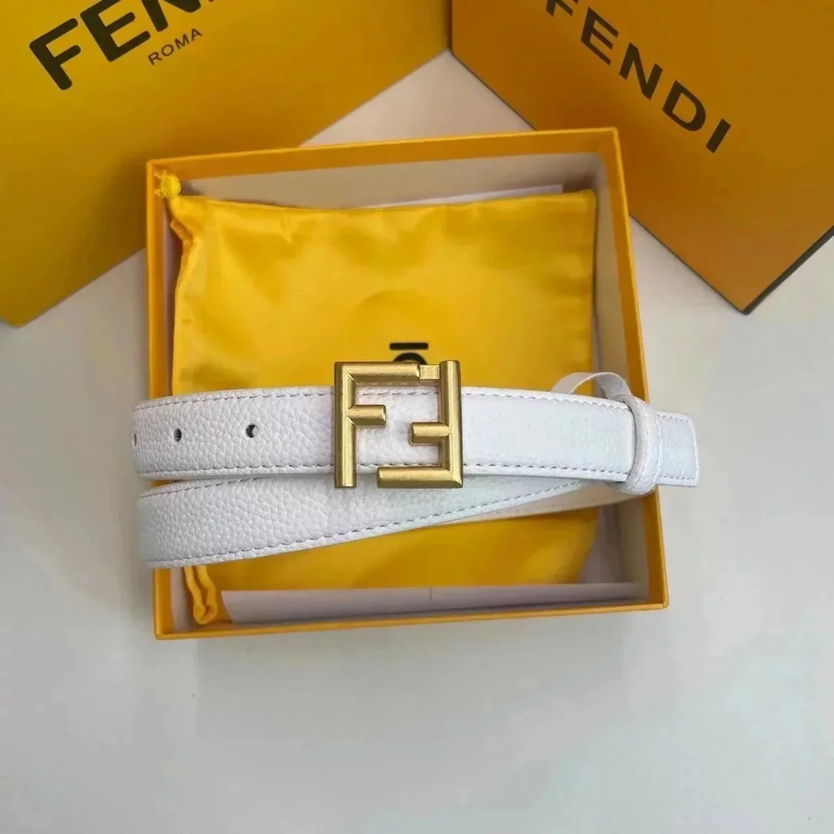 Fendi Fendi Iconic White/Gold Leather Belt White