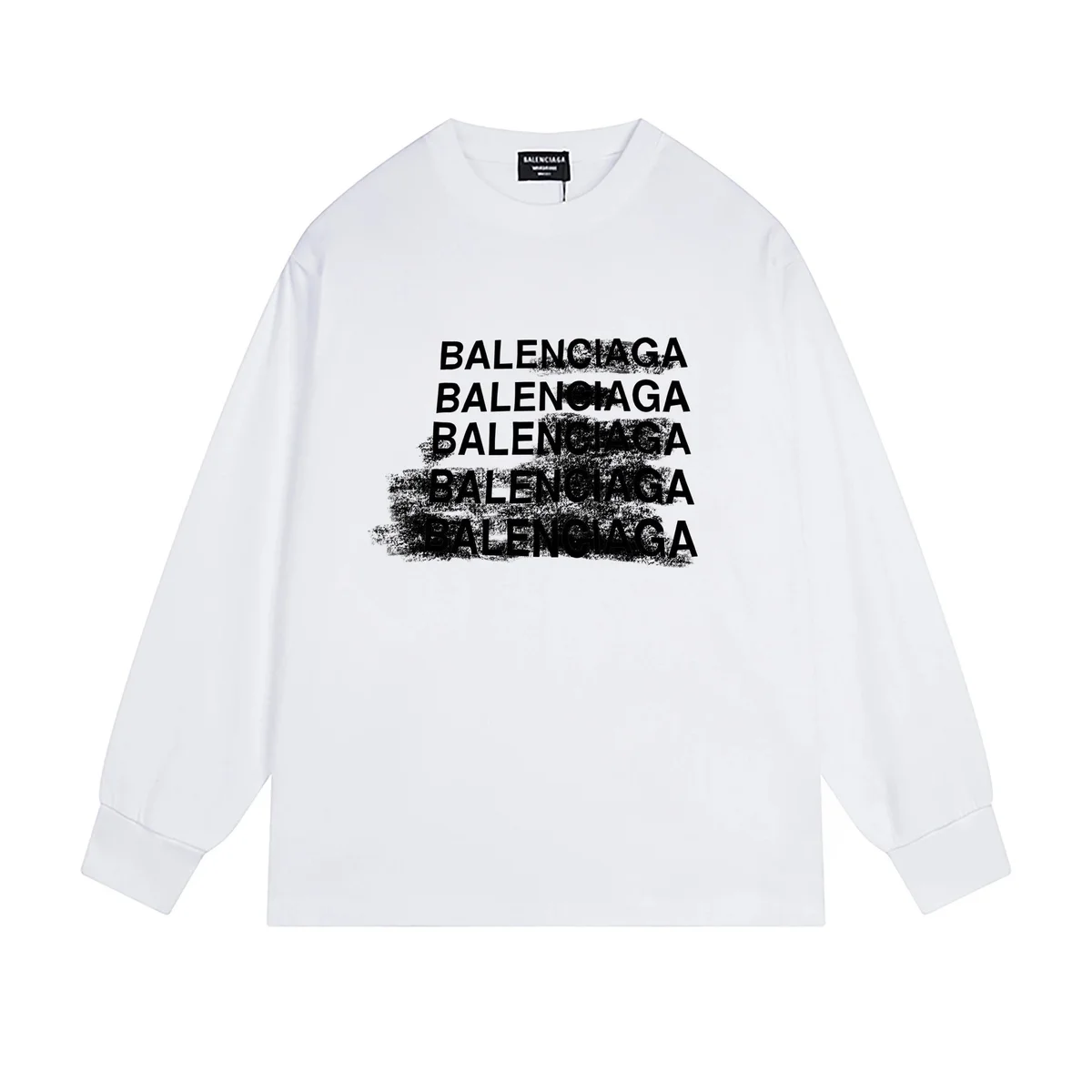 Balenciaga Balenciaga White BALENCIAGA Logo Long Sleeve T-Shirt White - 1