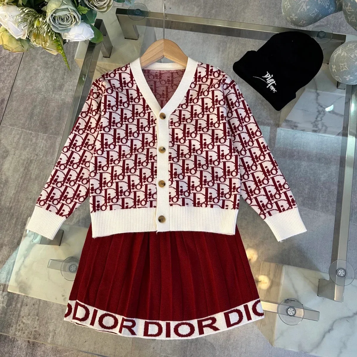 Dior Dior Dior Oblique Maroon/White Co-ord Set Red