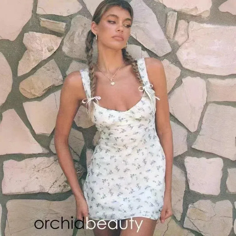 Other Floral Print Mini Dress Casual White - 1